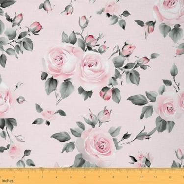 Imagem de Rose Fabric by The Yard Aquarela Rosa Rosa Tecidos Decorativos para Suprimentos de Costura Plantas Jardim Botânico Estilo Romântico Tecido para Estofamento DIY e Detalhes em Casa 3 jardas, 274 cm C x