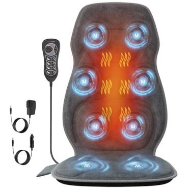 Imagem de comrelax Massageador de costas com capa de tecido de pelúcia macia, almofada de assento de massagem com 8 motores de vibração e 2 níveis de aquecimento, massageador de cadeira para poltrona reclinável