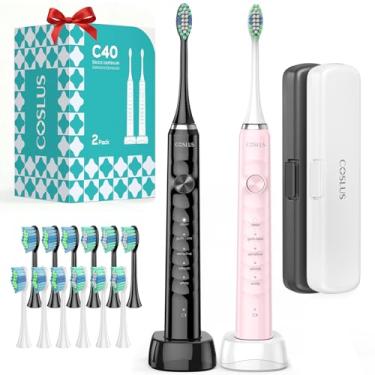 Imagem de COSLUS Escova de dentes elétrica sônica para adultos: 47000 VPM para limpeza profunda e clareamento com estojo de viagem - 5 modos para dentes e aparelhos sensíveis, carregamento sem fio, 6 cabeças de