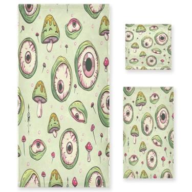 Imagem de xigua Conjunto de toalhas de banheiro com globo de olho verde absorvente macio 3 peças toalha de banho toalha de mão toalhas decorativas para banheiro, academia, hotel, praia, piscina