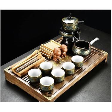 Imagem de Conjunto de chá de gongfu chinês com bule de chá de cerâmica, xícaras e pires, estátua de Buda, conjunto de chá Kungfu estilo japonês para cerimônia de chá tradicional, para amantes de chá
