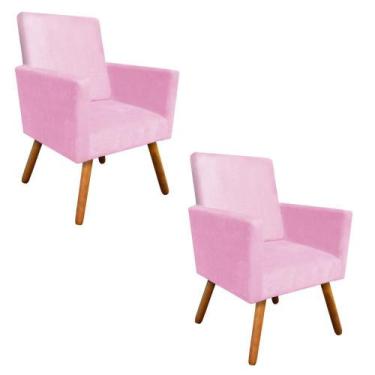 Imagem de Kit 02 Poltrona Decorativa Nina Suede Rosa Bebê com Encosto Alto - D'R