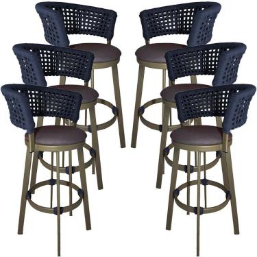 Imagem de 6 Banqueta Somália Em Alumínio E Corda Náutica Jardim Azul Marinho