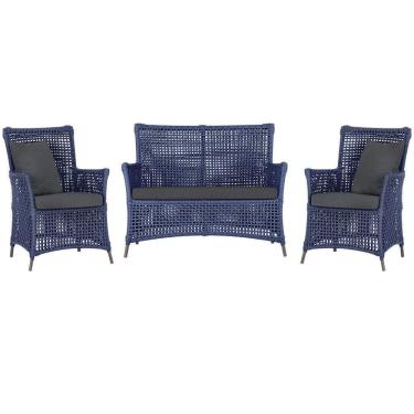 Imagem de Jogo Sofá E 2 Poltronas Igapó Alumínio Marrom E11 Trama Azul