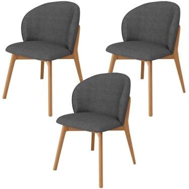Imagem de Kit 03 Cadeiras De Jantar E Estar Living Estofada Mia L02 Linho Cinza Escuro