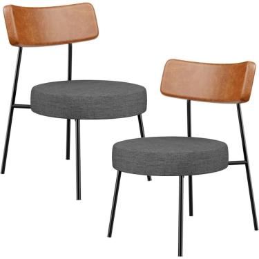 Imagem de Kit 02 Poltronas Decorativas Sala Estar Fixa Londres L02 Couríssimo Camel Linho Cinza Escuro - Lyam