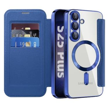 Imagem de OOPKINS Capa flip para Samsung S25 Plus capa de couro transparente galvanizada resistente 360 proteção sem fio com compartimento para cartão antideslizante capa carteira para Samsung Galaxy S25+. Azul