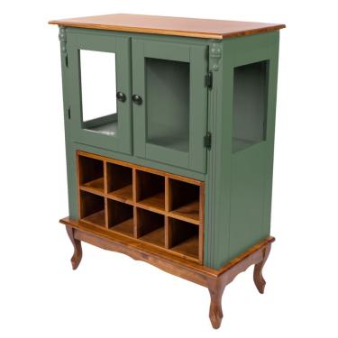 Imagem de Adega De Madeira 2 Portas Com Suporte Para Taças E Pés Luiz Xv - Verde Kalle Com Tampo Base E Colméia Imbuia Glazer