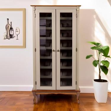 Imagem de Adega Colonial Para Vinho Com 2 Portas De Vidro Fumê E Pés Luiz Xv - Amêndoa Com Tampo E Base Imbuia Glazer