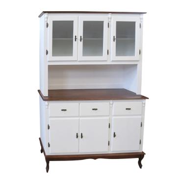 Imagem de Arca Oratória De Madeira Rústica Com 6 Portas E 3 Gavetas - Branco Laca Com Tampos E Base Castanho Envelhecido