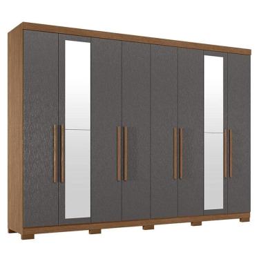 Imagem de Guarda Roupa Casal 8 Portas 4 Gavetas Master New Espelho Pés Jatobá Grafite Acetinado Santos Andirá