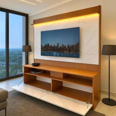 Imagem de Rack com Painel Ripado Liso para Tv 70 Polegadas 172cmx182cm Rio Led -