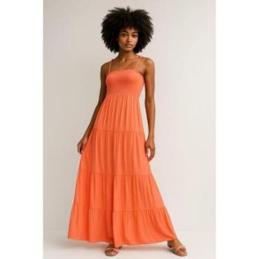 Imagem de Vestido Lono D Bell Outlet Fashion Liso Alcinha Laranja-Feminino