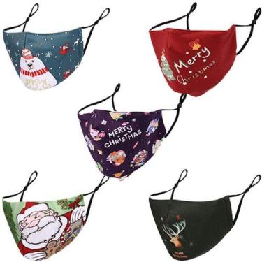 Imagem de Máscara facial Feliz Natal, Papai Noel, algodão respirável, 5 unidades