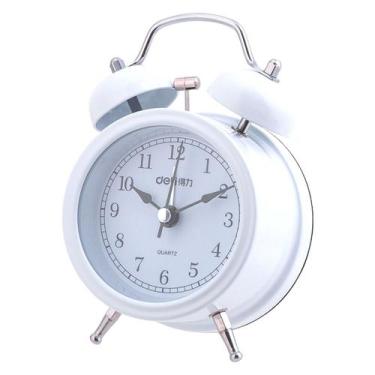 Imagem de Despertador analógico de metal branco Twin Bell sem tique-taque - yiwe