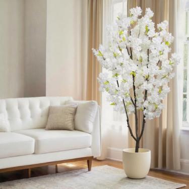 Imagem de Árvore de cerejeira sintética branca com flor artificial para decoração de casa, presente