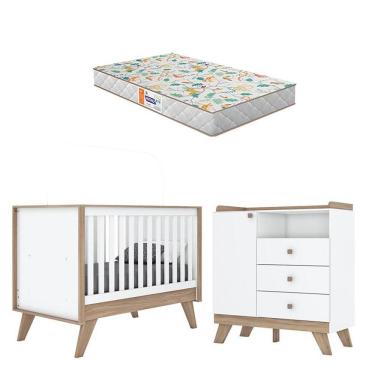 Imagem de Berço Americano E Cômoda Infantil Confete Branco Brilho Jequitibá Hp Com Colchão Gazin - Henn