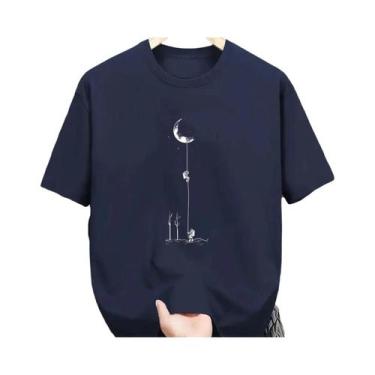 Imagem de Camiseta Casual Masculina plus Size De Verão Em Algodão Com Estampa De