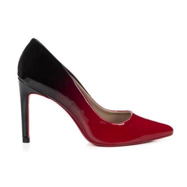 Imagem de Sapato Scarpin Feminino Moda Groove Salto Alto Fino 10 Cm, Vermelho, 3
