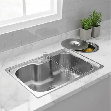 Imagem de Cuba cozinha gourmet 60x42cm inox escovado + kit com lixeira - STILLUS