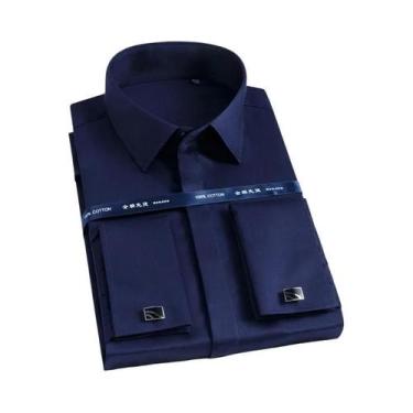 Imagem de Camisa Masculina Slim Fit De Manga Longa Com Punhos Franceses Em Algod