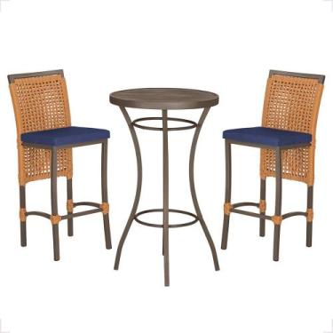 Imagem de Mesa Bistrô e 2 Banquetas Roma Marrom Corda Náutica Estofado 10 Trama 