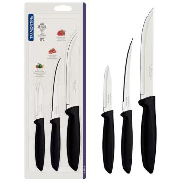 Imagem de Conjunto de Facas Plenus para Cozinha em Aço Inox com Cabos em Polipropileno para Uso Doméstico Preto Tramontina