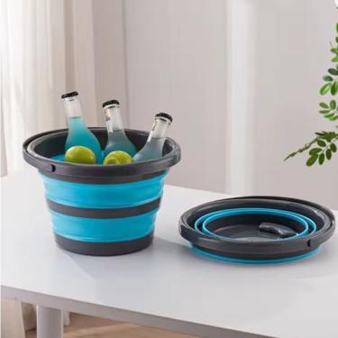 Imagem de Balde Dobrável Multiuso Redondo 5 Litros para Limpeza em Plástico e TPR com Alça Reforçada Camping Azul Cinza Verde Top