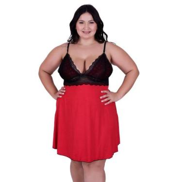 Imagem de Camisola Plus Size Bicolor Detahe de Renda Adulto Feminino Sheyla - NA