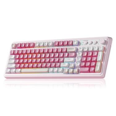 Imagem de Teclado AULA S99 Sem Fio RGB Retroiluminado 99 Teclas Rosa