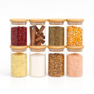 Imagem de Kit 8 potes de vidro 250ml herméticos com tampa de bambu - Oikos, U, N
