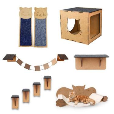 Imagem de Kit Playground 10 Peças Para Gato Nicho Ponte Arranhador Em Mdf - Box 