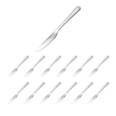 Imagem de Jogo de Facas de Churrasco Jogo com 12 Aço Inox para Corte Preciso com Acabamento Polido para Mesa Prata Yeet