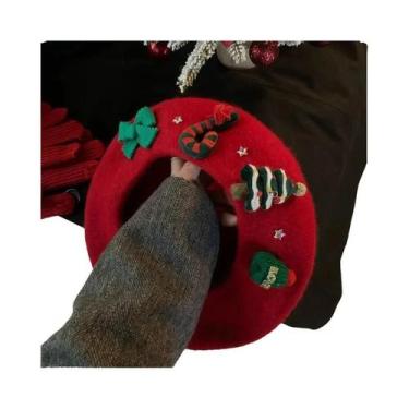 Imagem de Boina De Lã Tweed Feminina Vermelha E Verde Para Inverno, Chapéu Para 