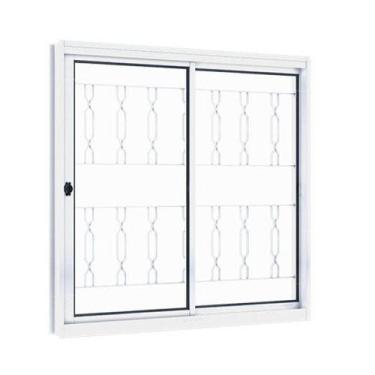Imagem de Janela de Aço de Correr 100x120cm 2 Folhas com Grade Mosaico e Vidro R