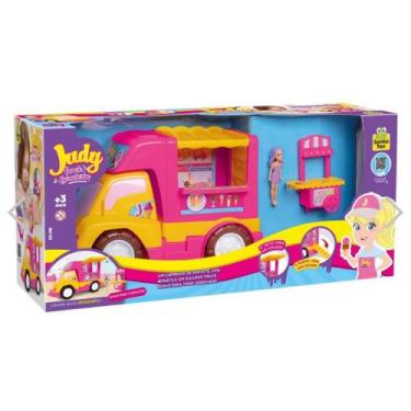 Imagem de Sorveteria de brinquedo com carrinho boneca e food truco rosa de plást