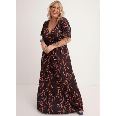 Imagem de Vestido Feminino Longo Tropical Com Amarrações Decote V - Quintess, G,