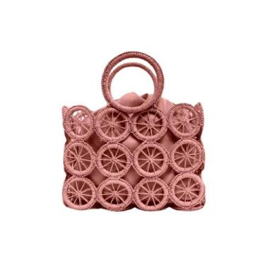 Imagem de Bolsa de Praia Feminina Transversal Alça de Mão Em Palha Sintética - B