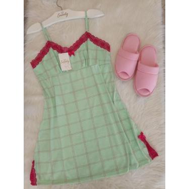 Imagem de 6025- Camisola PV Estampada com Renda. - Emmily Pijamas, Verde xadrez 