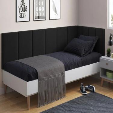 Imagem de Cabeceira em l Estofada Solteiro Design Moderno Sued Preto Conjunto para Colchão 85cm e...