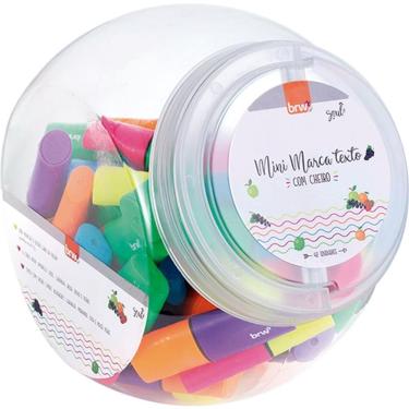 Imagem de Caneta Marca Texto BRW Mini com Cheiro Neon Ponta Chanfrada Pote com 48 Unidades 6 Cores
