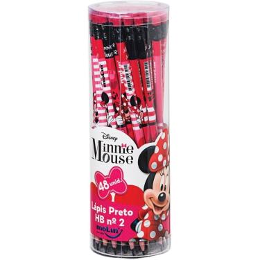 Imagem de Lápis Preto Sextavado Molin do Brasil Decorado Minnie HB No2 com Borracha Pote com 48 Unidades