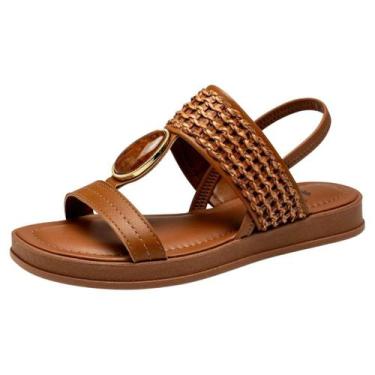 Imagem de Sandalia Feminina Flatform Conforto Detalhe Pedraria Dakota, Caramelo,