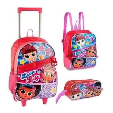 Imagem de Kit Mochila Infantil Escolar Bonecas Lol Ladies Party Rodinhas G Rosa