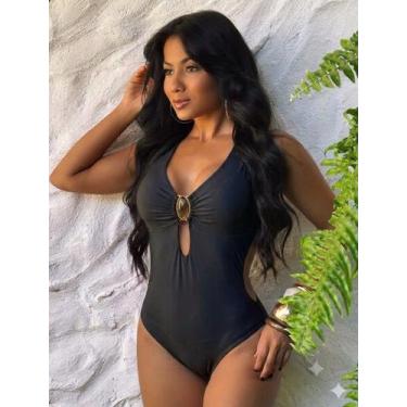Imagem de Maiô Frente Única Modelador com Argola - Tam M 38/42 - Preto - ROSABOD