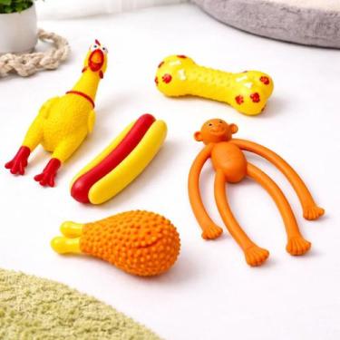 Imagem de Kit 5 Brinquedos Cachorro Mordedor Sonoro + Brinde - NoBrand
