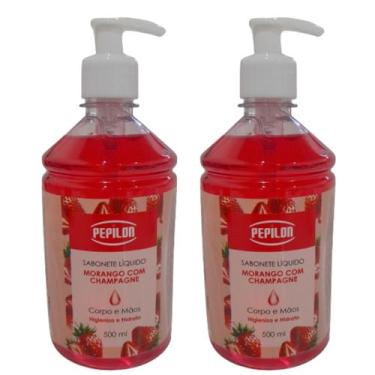 Imagem de Kit 2 Sabonete Morango Champagne Corpo e Mãos 500ml - Pepilon