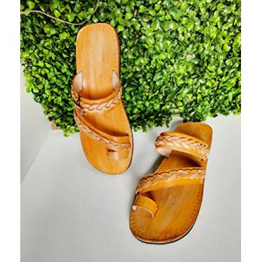 Imagem de Sandália rasteirinha de dedo em couro legítimo (36, Natural)