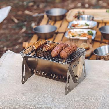 Imagem de Rayeeley Fogão portátil de aço inoxidável para acampamento, ultraleve para mochilão, churrasco, churrasco, fogão de madeira, fogão de cozinha, mini mesa, acampamento, churrasco