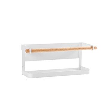 Imagem de Carrinho de cozinha com ímã para armazenamento de geladeira, rack de metal para armazenamento de cozinha, pode pendurar lenços, pode armazenar tanques de armazenamento de vegetais para cozinhas (cor: estilo A branco)